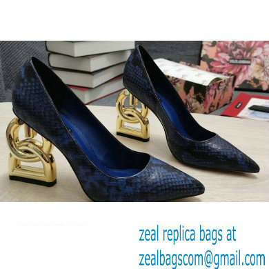 Dolce & Gabbana Heel 10.5cm Leather Pumps Snake Print Blue with DG Pop Heel 2021 - Click Image to Close